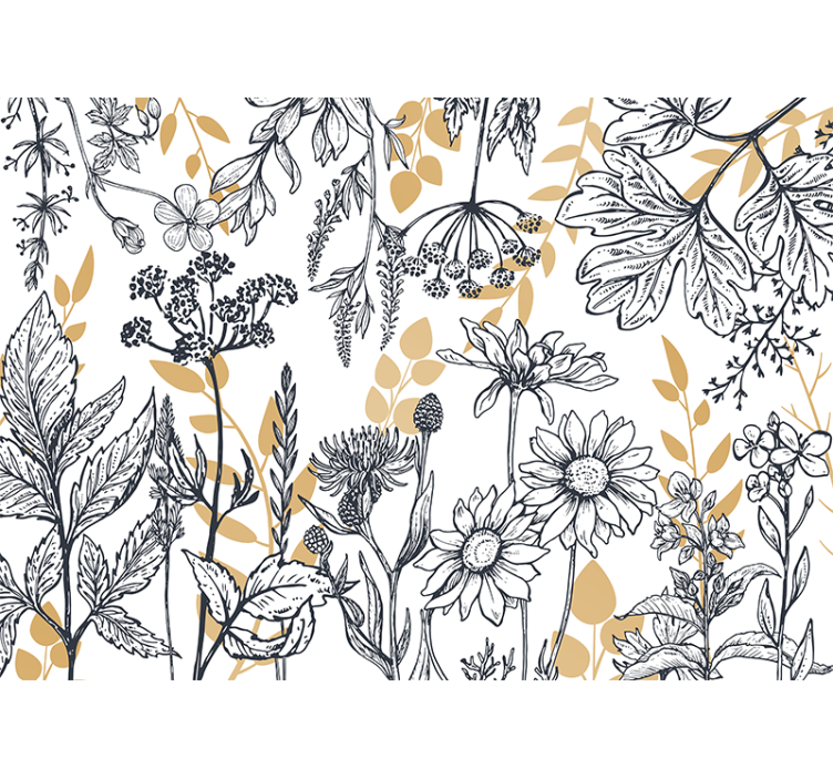Store enrouleur salon motif floral glamour doré - TenStickers