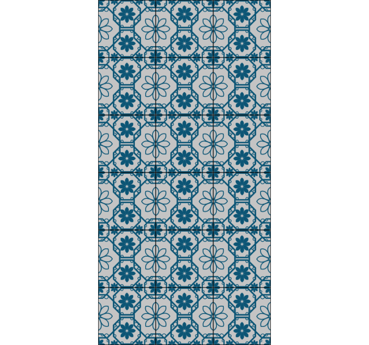 Store enrouleur bleu carreaux mosaïque florale - TenStickers