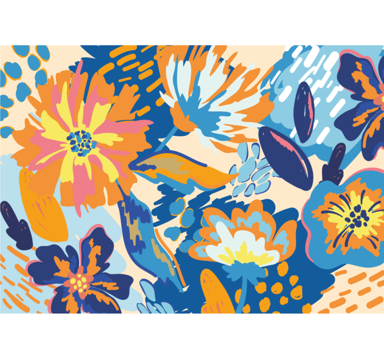 Store enrouleur salon feuilles bleues et orange - TenStickers