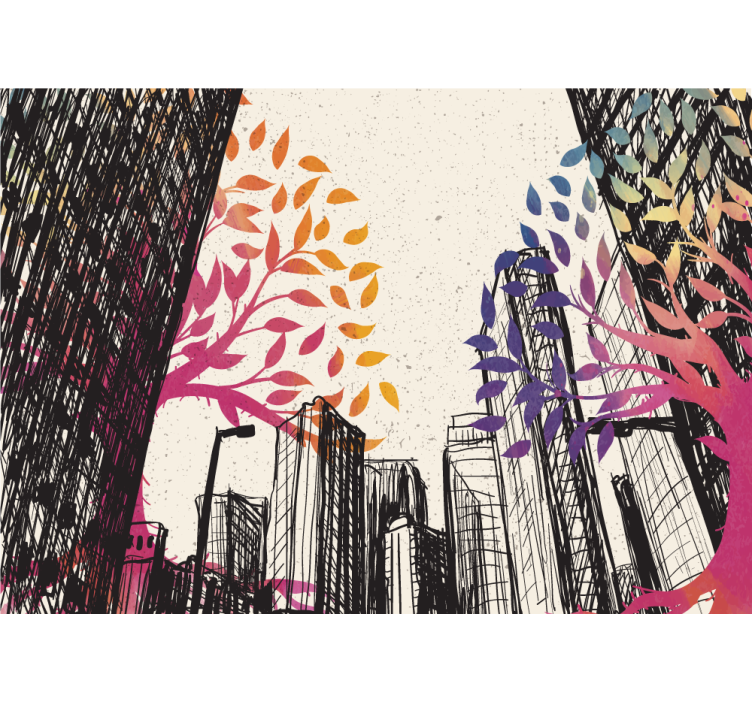 Store enrouleur salon arbres saisonniers et gratte-ciels - TenStickers