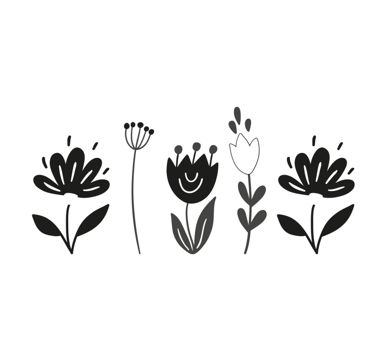 Store enrouleur salon fleurs noires et blanches - TenStickers
