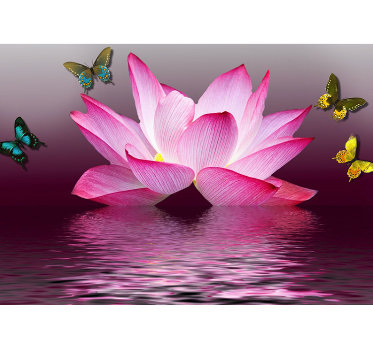 Store enrouleur salon fleur de lotus rose et papillons - TenStickers