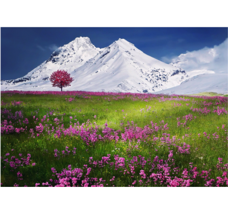 Store enrouleur salon paysage de fleurs en montagne - TenStickers