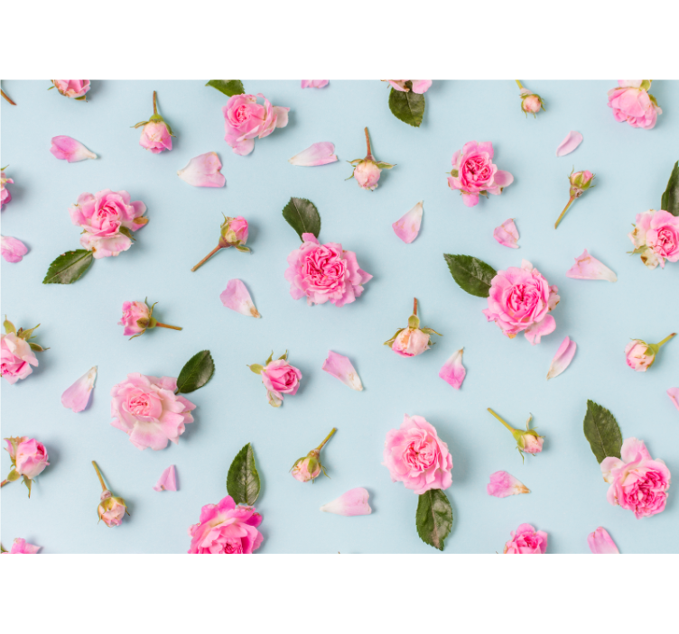 Store enrouleur salon roses différentes fond bleu - TenStickers