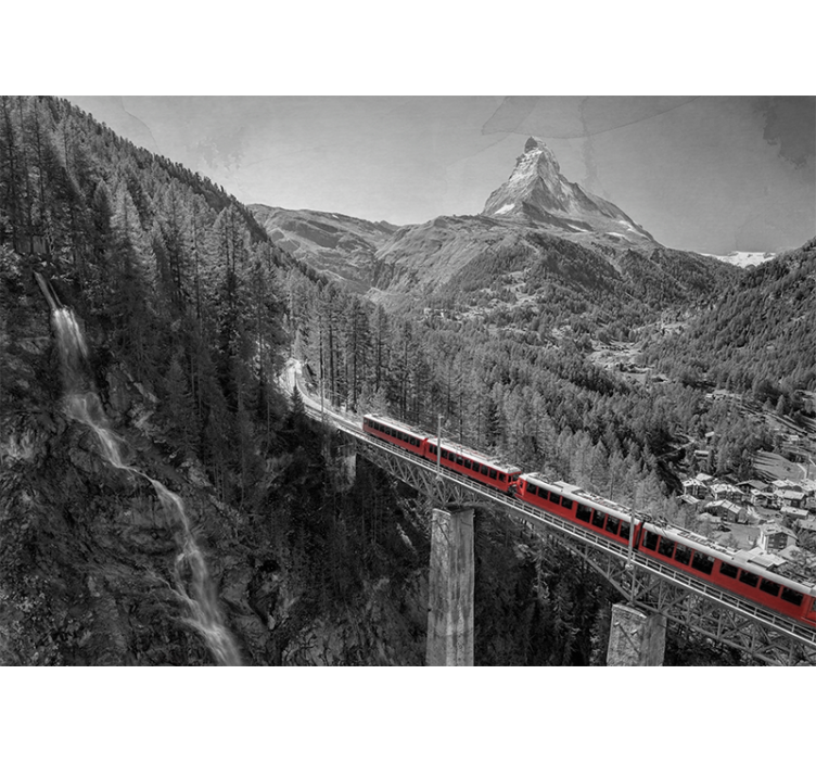 Store enrouleur salon train rouge sur un pont - TenStickers