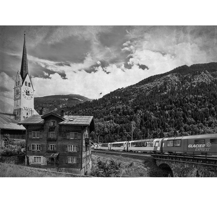 Store enrouleur salon train traversant un village forestier - TenStickers