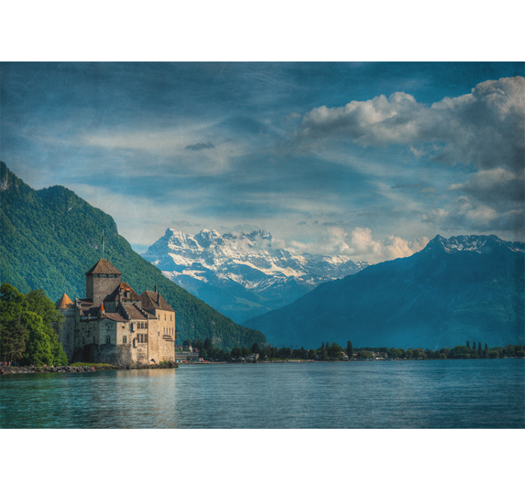Store enrouleur salon château au bord du lac - TenStickers