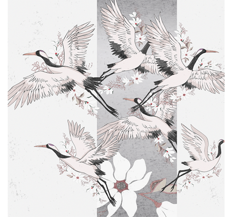 Store enrouleur salon rayures artistiques oiseaux orientaux - TenStickers