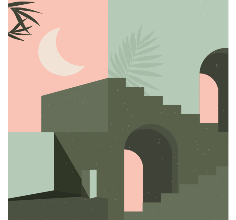 Store enrouleur salon formes murales rose et turquoise - TenStickers