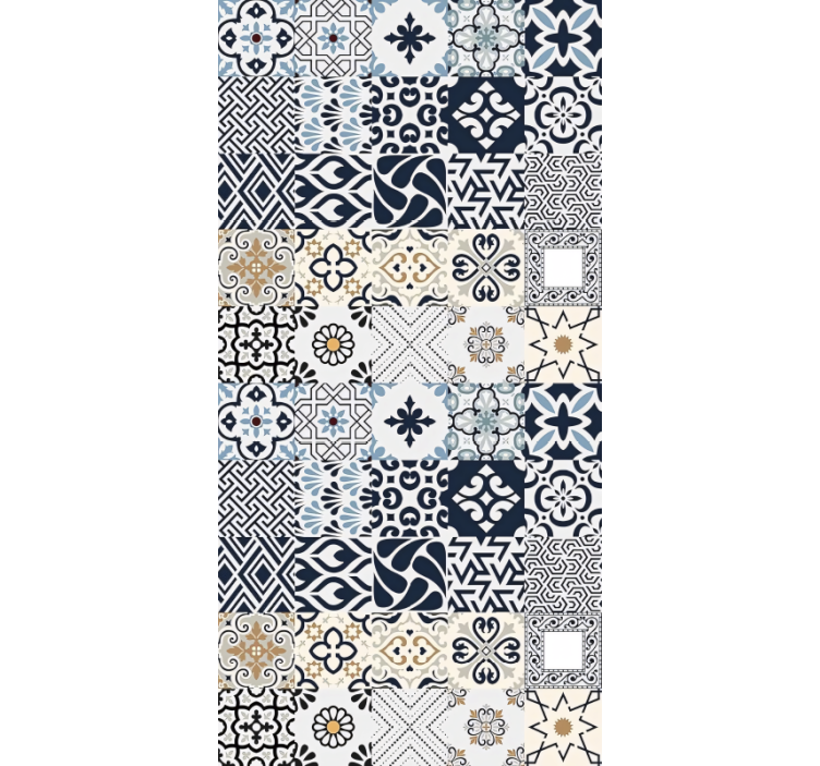 Store enrouleur beige carreaux bleus - TenStickers
