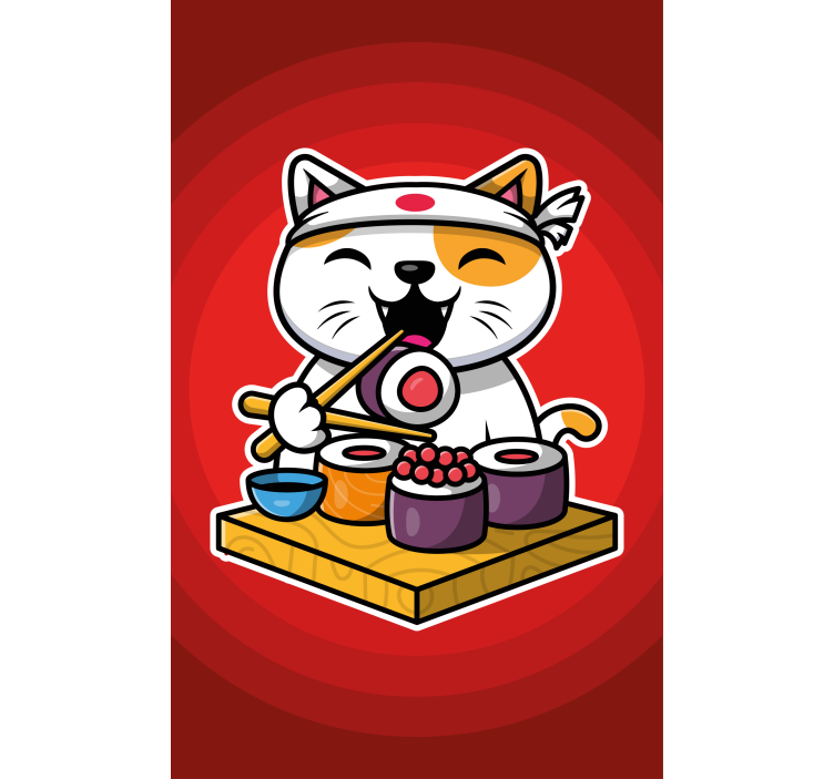 Store enrouleur animaux sushi chat heureux - TenStickers