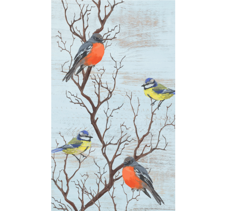 Stores classiques Arbres vintage bleus avec des oiseaux - TenStickers