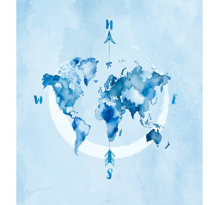 Store carte du monde planisphère bleu aquarelle - TenStickers