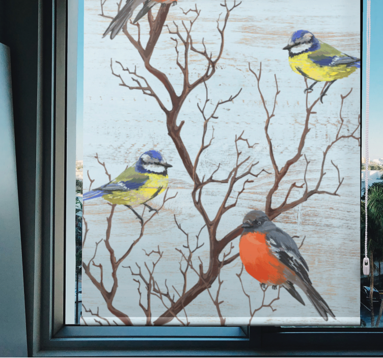Stores classiques Arbres vintage bleus avec des oiseaux - TenStickers