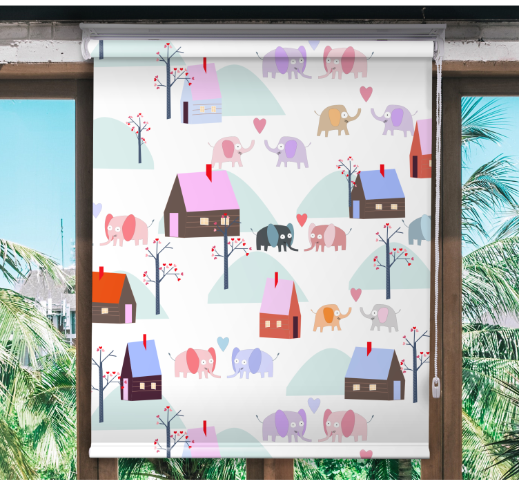 Store enrouleur pour chambre enfant éléphants et maisons - TenStickers