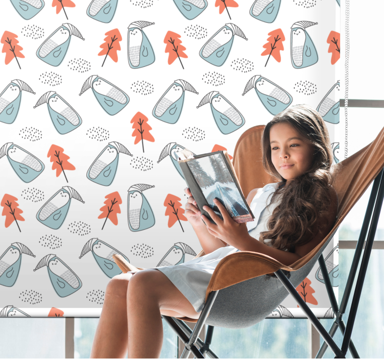 Store enrouleur scandinave pingouins avec des chapeaux - TenStickers