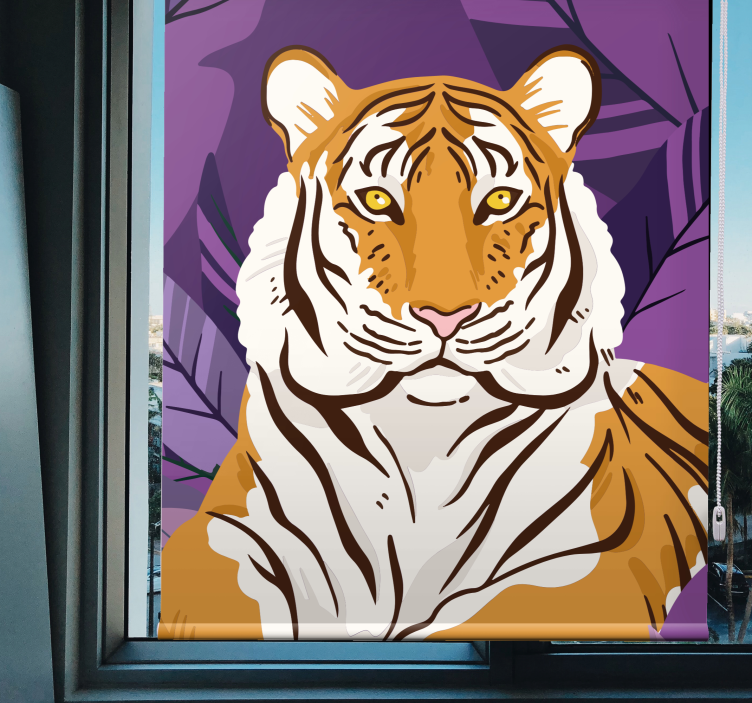 Store enrouleur animaux portrait de tigre avec des feuilles - TenStickers