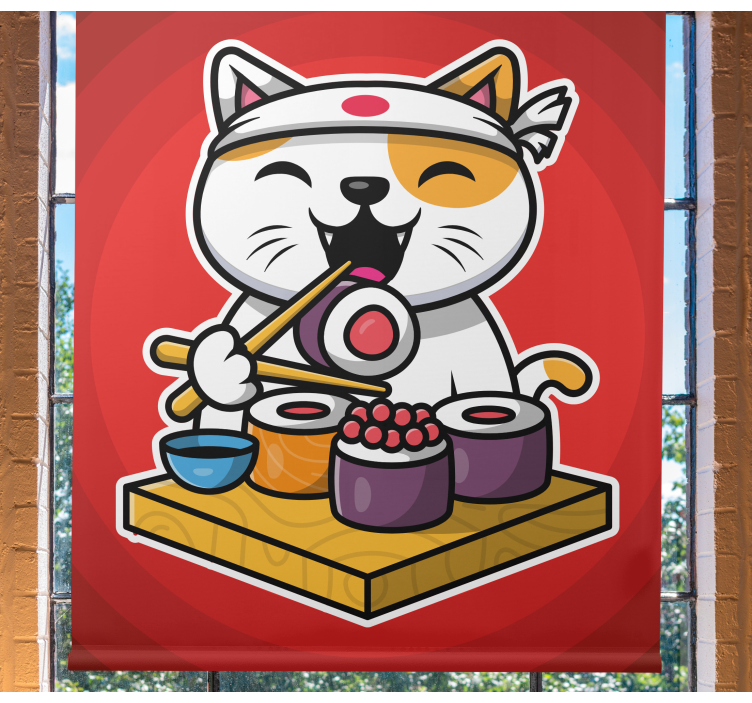 Store enrouleur animaux sushi chat heureux - TenStickers