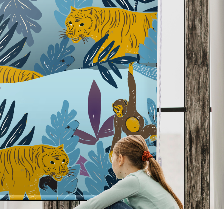 Store enrouleur pour chambre enfant tigres et singes - TenStickers