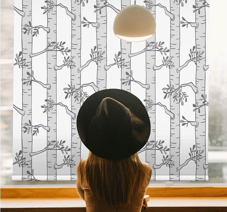 Store enrouleur arbre motif gris minimaliste - TenStickers