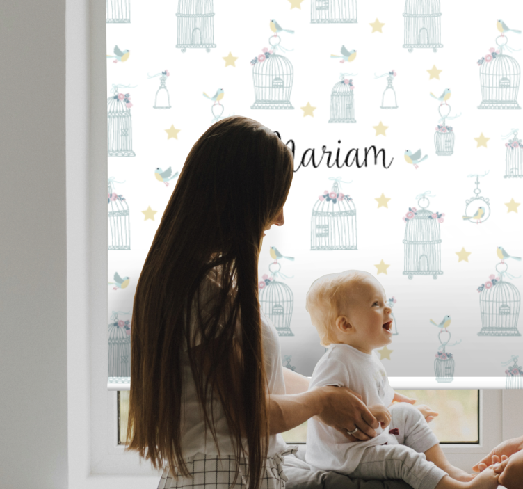 Store enrouleur chambre bébé cages à oiseaux avec nom - TenStickers