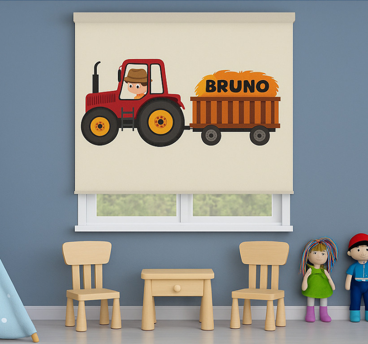 Store enrouleur chambre enfant conception tracteur avec nom - TenStickers