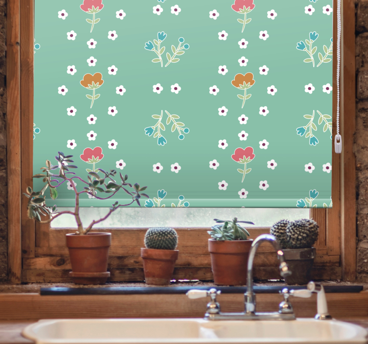 Store enrouleur motif fleur thème turquoise - TenStickers