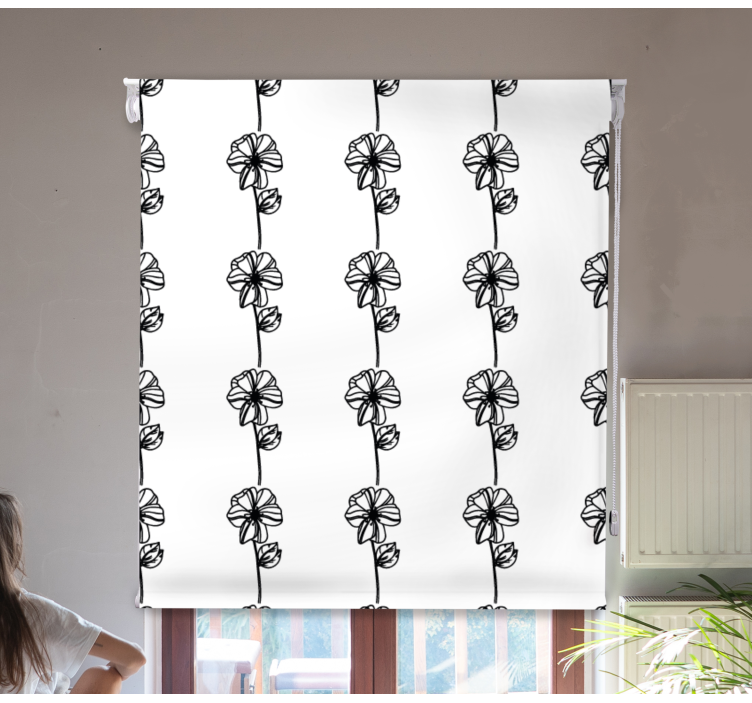 Store enrouleur motif fleur fleurs verticales noires - TenStickers