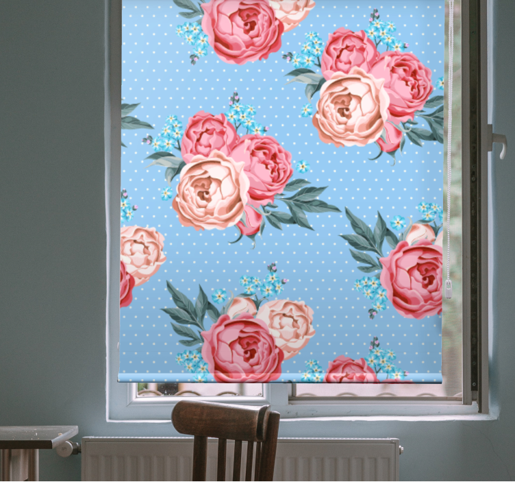 Store enrouleur motif fleur roses roses à floraison bleue - TenStickers