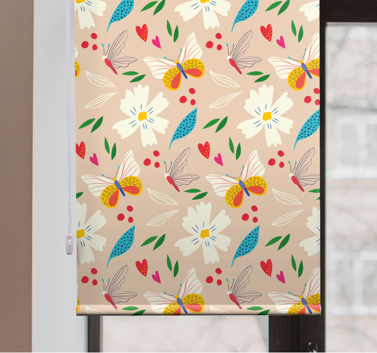Store enrouleur papillon motif floral beige - TenStickers
