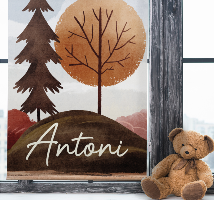 Store enrouleur pour chambre enfant forêt nordique avec nom - TenStickers