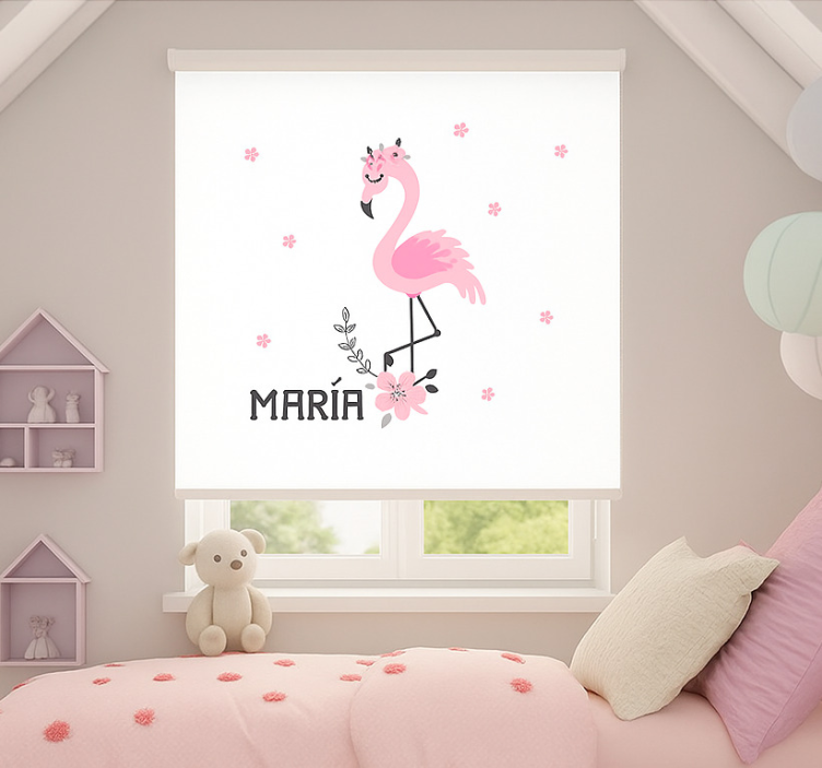 Store enrouleur pour chambre enfant flamenco rose avec nom - TenStickers