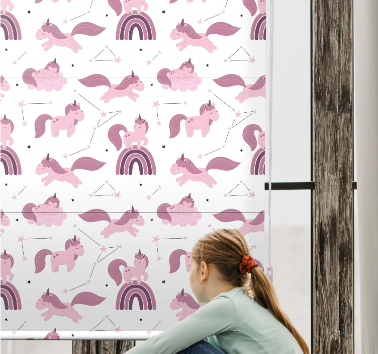 Store enrouleur pour chambre enfant licornes roses et arches - TenStickers