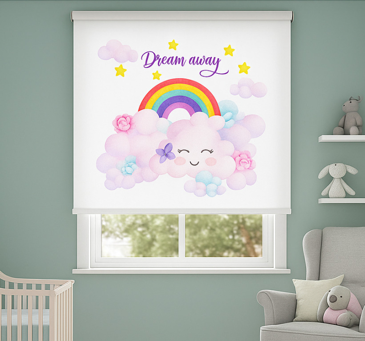Store enrouleur pour chambre enfant nuages roses et arc-en-ciel - TenStickers