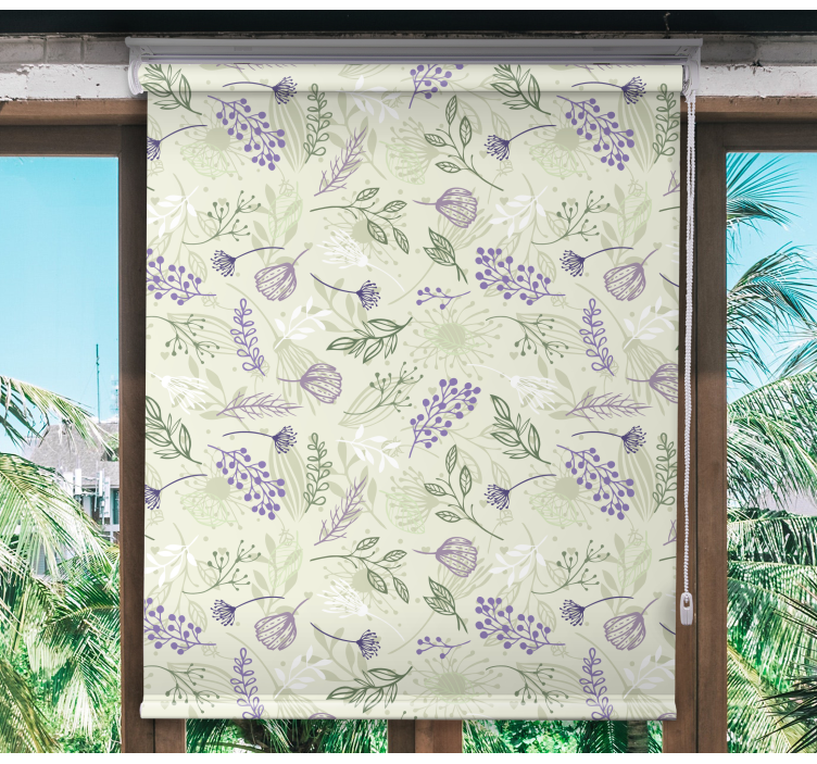 Stores fleurs Fleurs violettes sur fond vert - TenStickers