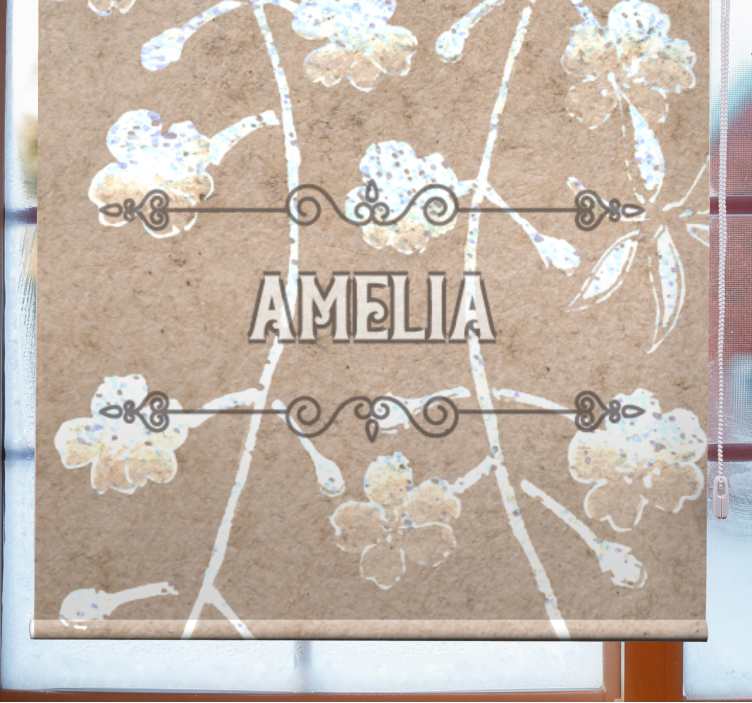 Store enrouleur couple motif floral beige avec nom - TenStickers