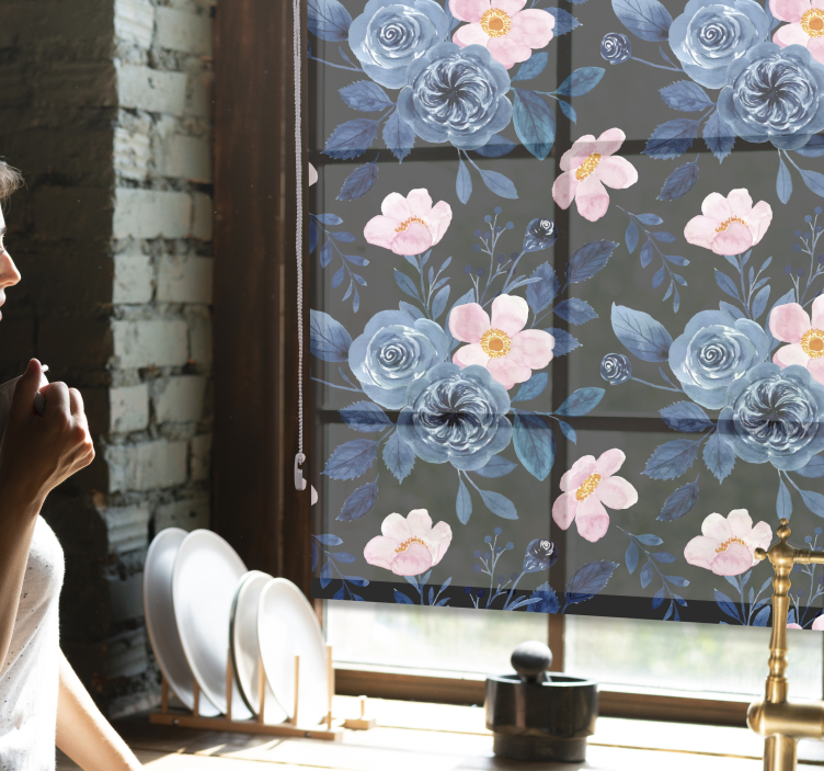 Stores enrouleurs fleurs et plantes motif floral bleu - TenStickers