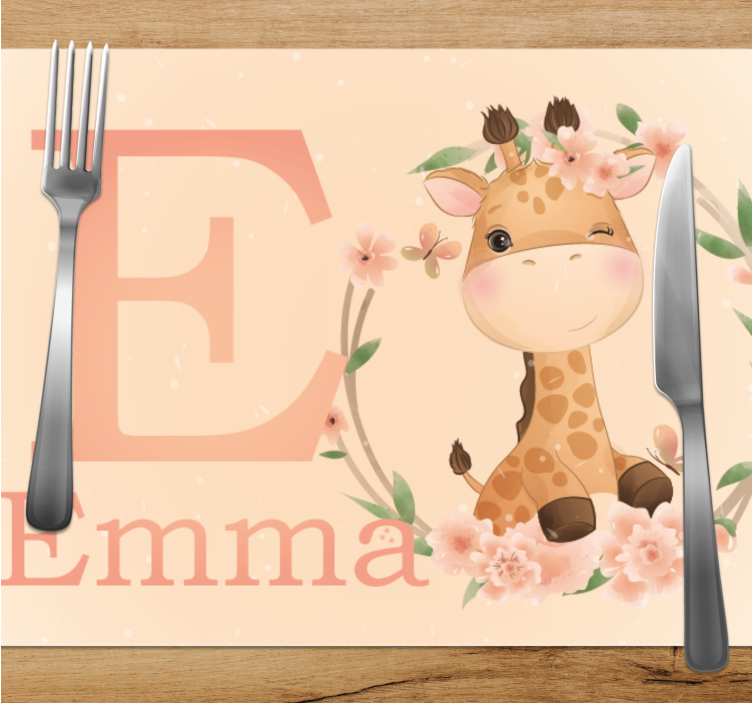 Set de table design enfant Jolie girafe pour fille avec nom - TenStickers