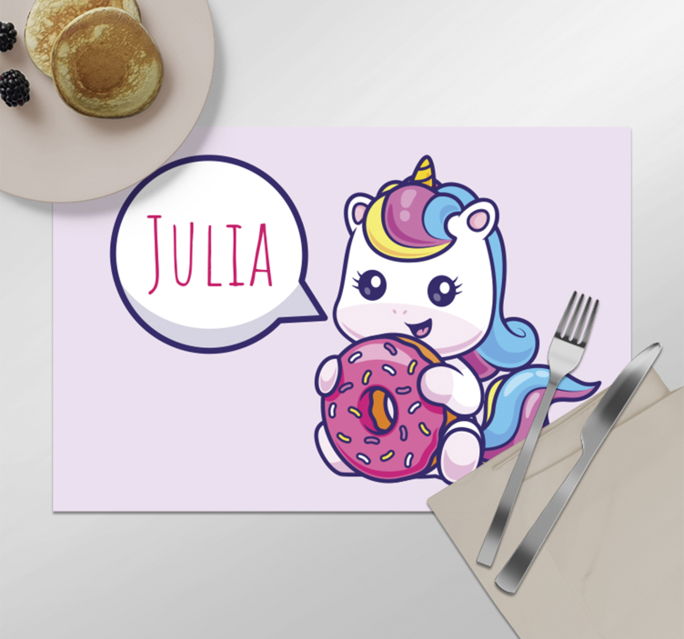 Set de table design nom unicorne avec donut - TenStickers