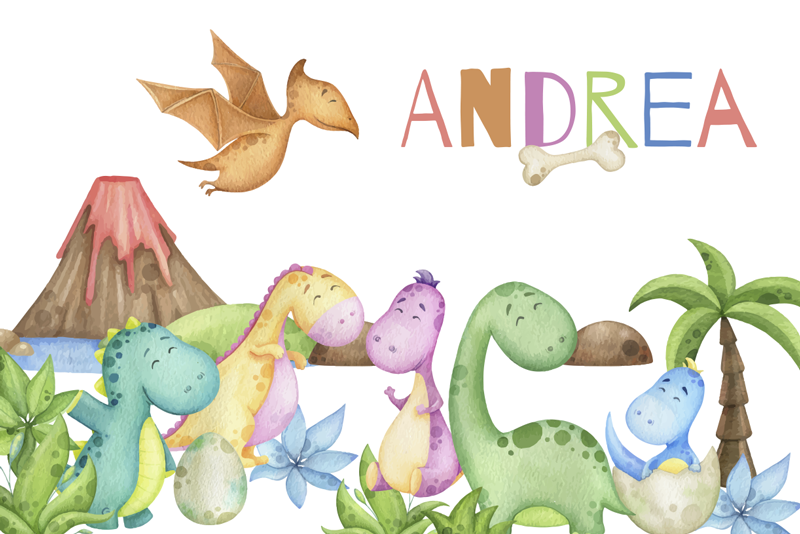 Set de table avec prénom scène jurassique - TenStickers