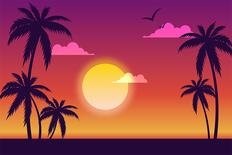 Set de table moderne scène de coucher de soleil tropicale - TenStickers