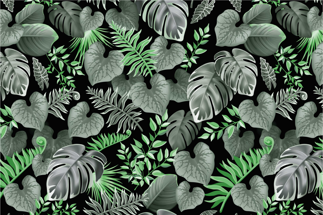 Beaux sets de table en sticker monstera tropique sombre - TenStickers