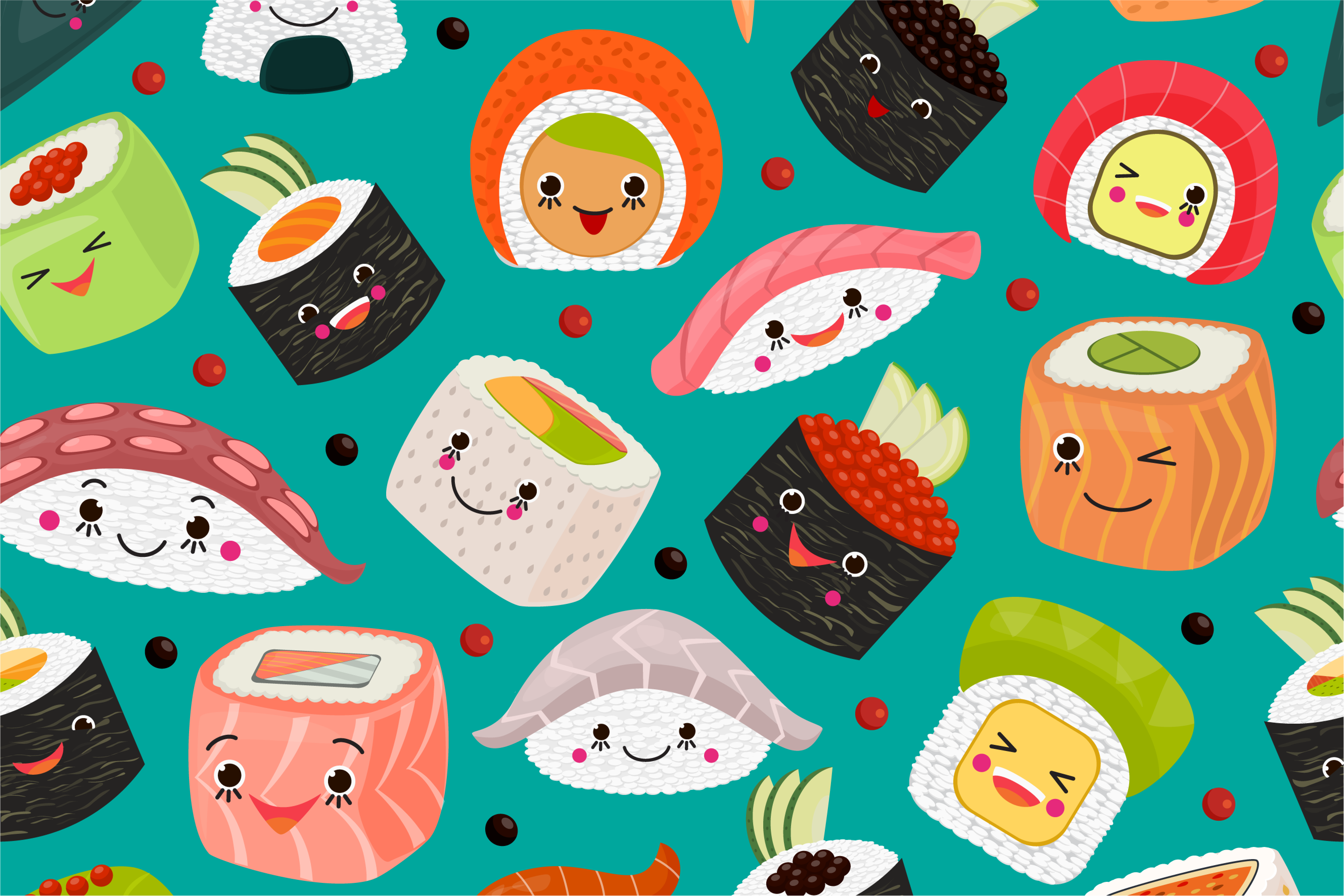 Set de table enfant personnages sushi mignons - TenStickers
