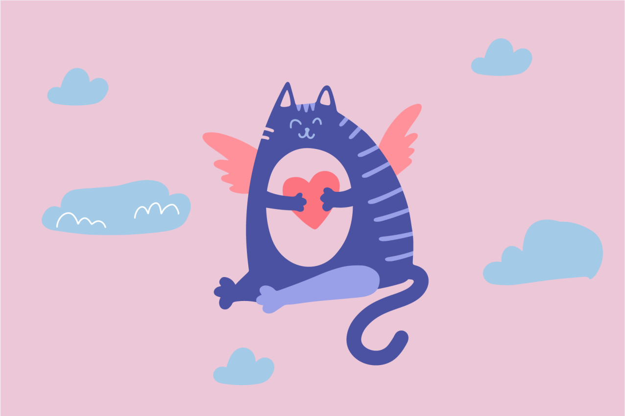 Set de table enfant chat volant tenant un cœur - TenStickers