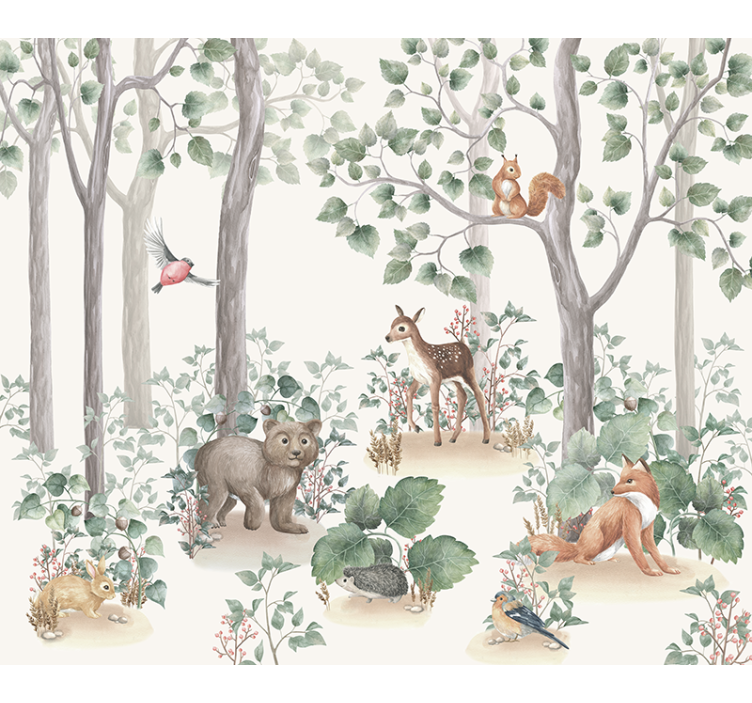 Tapisserie pour chambre bébé animaux dans les bois - TenStickers