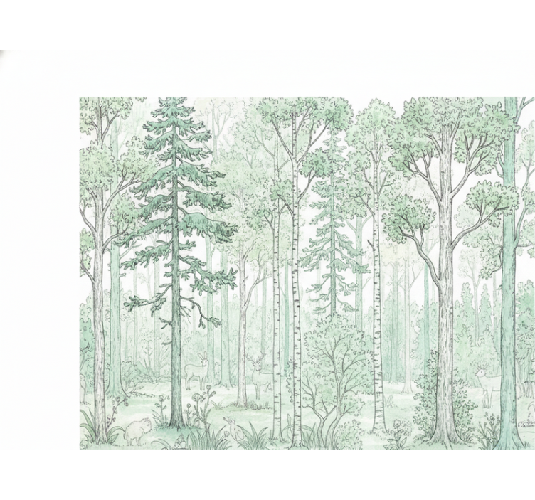 Tapisserie forêt esquisse menthe woodland - TenStickers