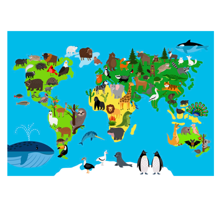 Photo murale enfant Carte du monde avec animaux - TenStickers