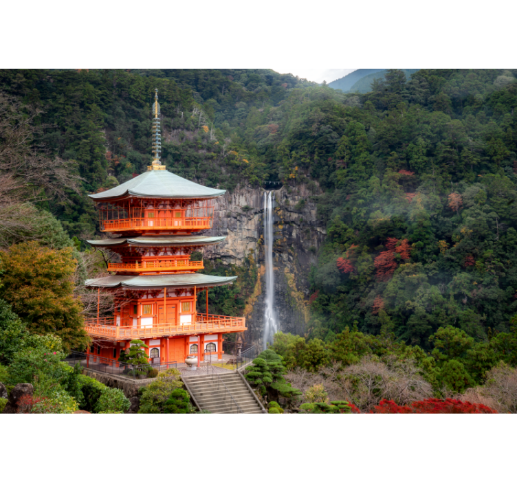 Tapisserie paysage pagode japonaise historique - TenStickers