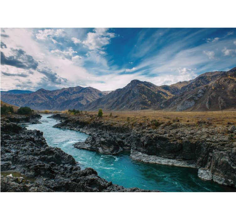 Tapisserie paysage vue sur la rivière et la montagne - TenStickers