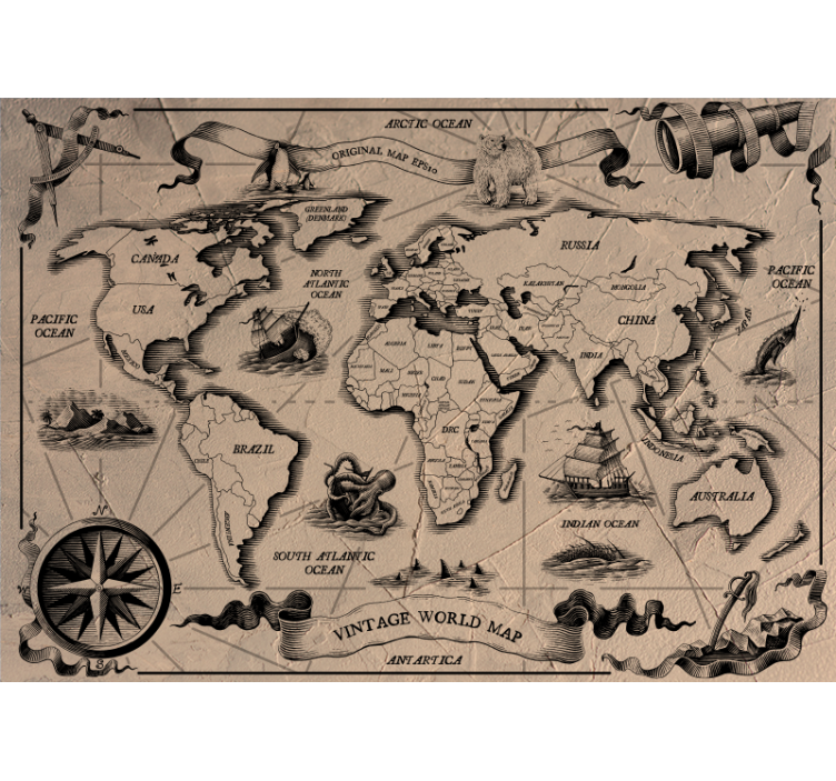 Tapisserie carte du monde vintage mondiale - TenStickers